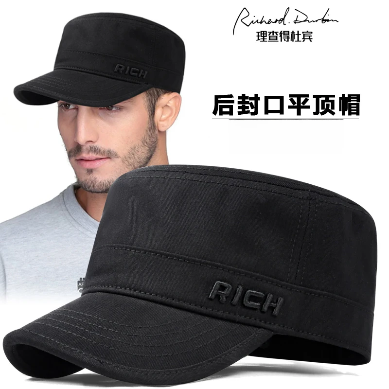 秋冬平顶帽后封口新款男帽休闲百搭50-60岁中老年大头高级帽子