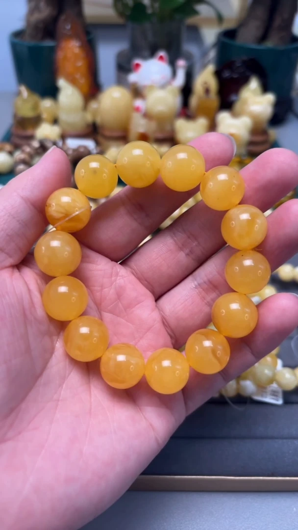 手串蜜蜡未镶嵌p75焦皮红微瑕单圈 27.88克 15mm