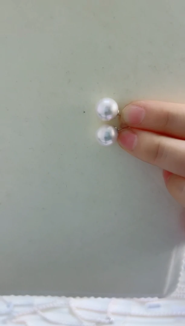 银S925镶嵌耳饰淡水珍珠11-12耳钉