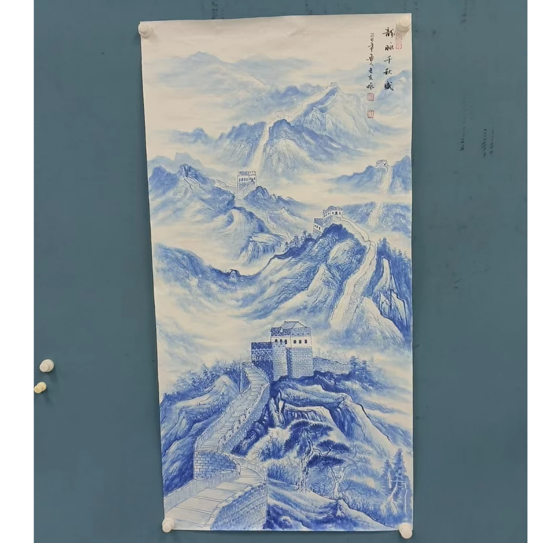 国画-王夫怀-四尺青花瓷山水-龙腾千秋盛-竖幅