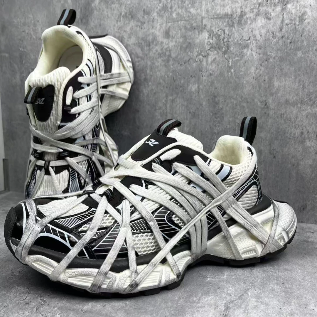 3XL老爹鞋绑带蜘蛛鞋2025早春新款潮男女厚底增高休闲情侣运动鞋