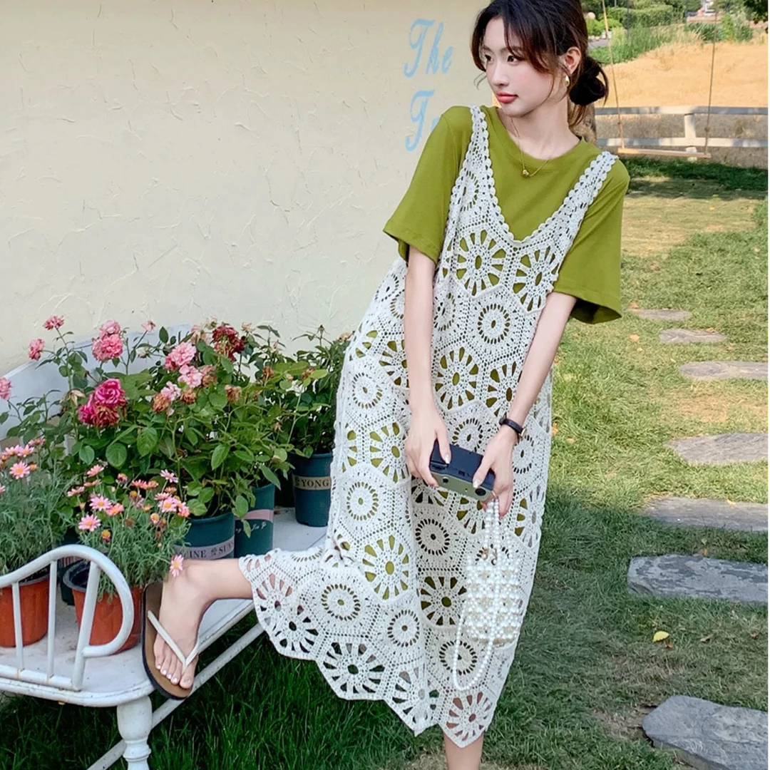 【巨显白】小众设计感蕾丝叠穿温柔气质两件套连衣裙-W296