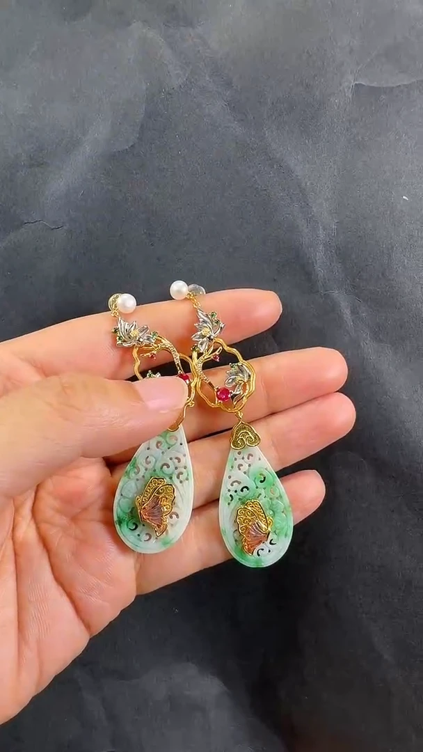 银S925镶嵌翡翠耳饰耳坠