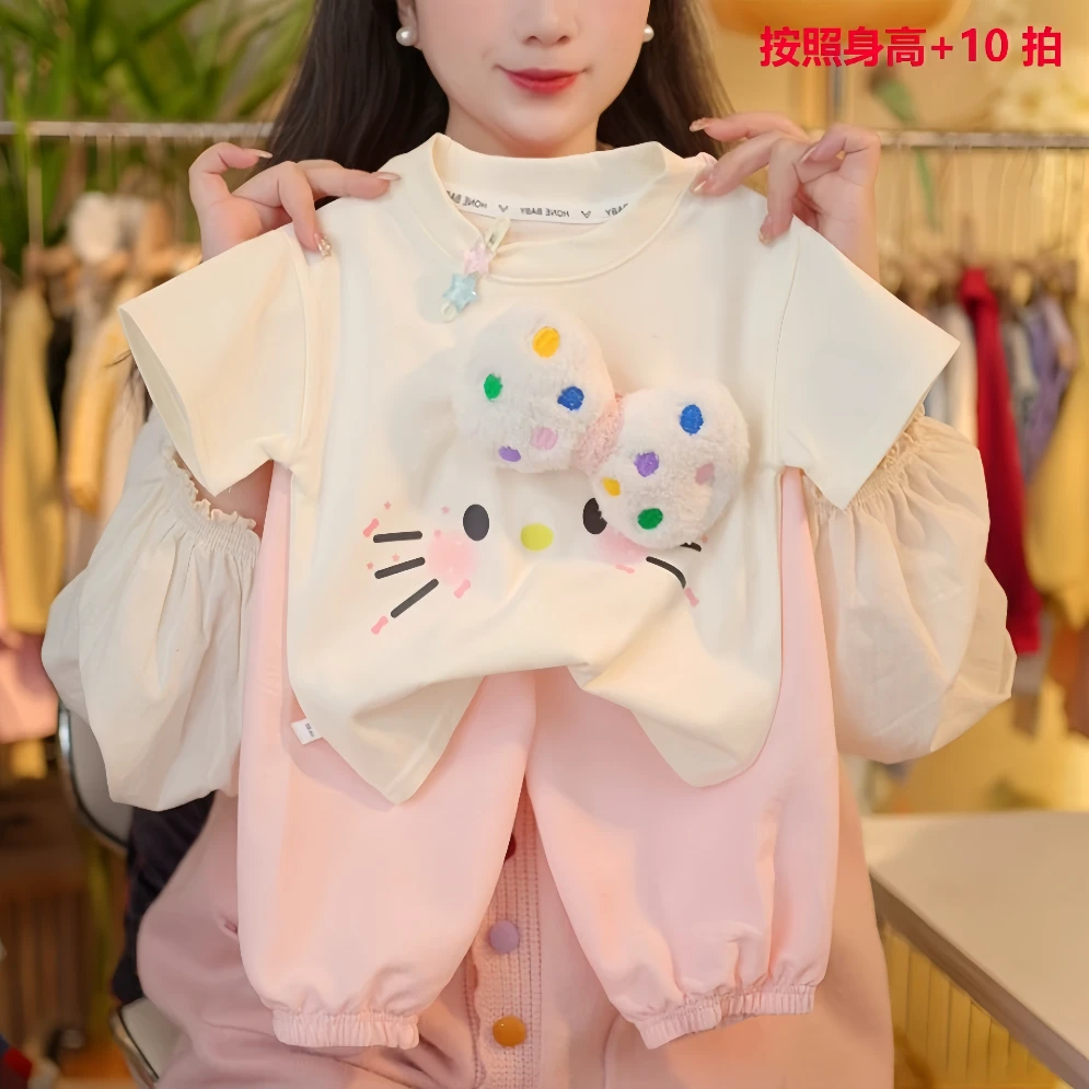 【亲子装】可爱蝴蝶结儿童女童洋气时尚百搭休闲夏季圆领短袖T恤