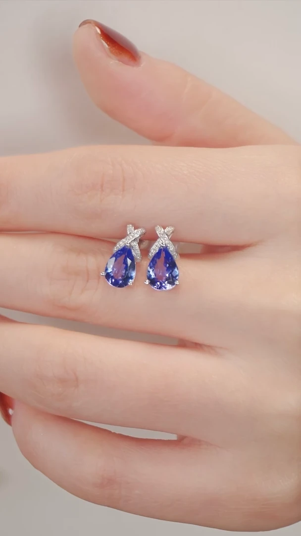 18K金镶嵌耳饰坦桑石9【】