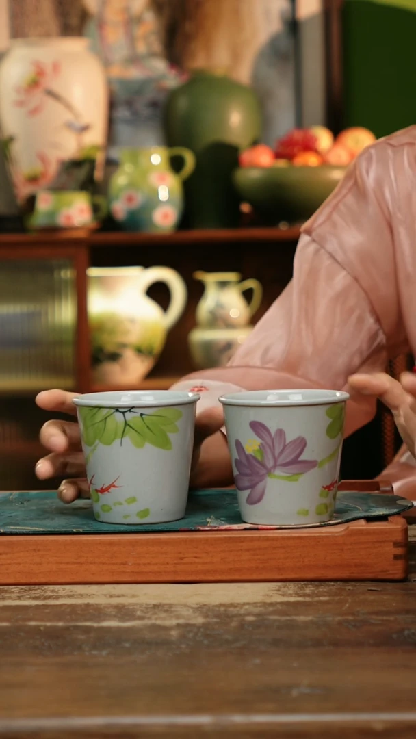 瓷片景德镇纯手工釉下彩精品茶具水杯