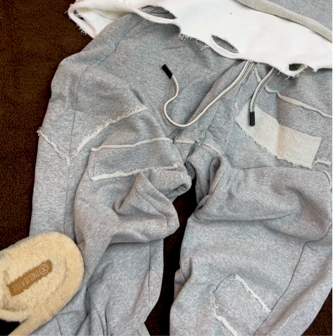 衣森原创宽松慵懒毛圈贴补裤