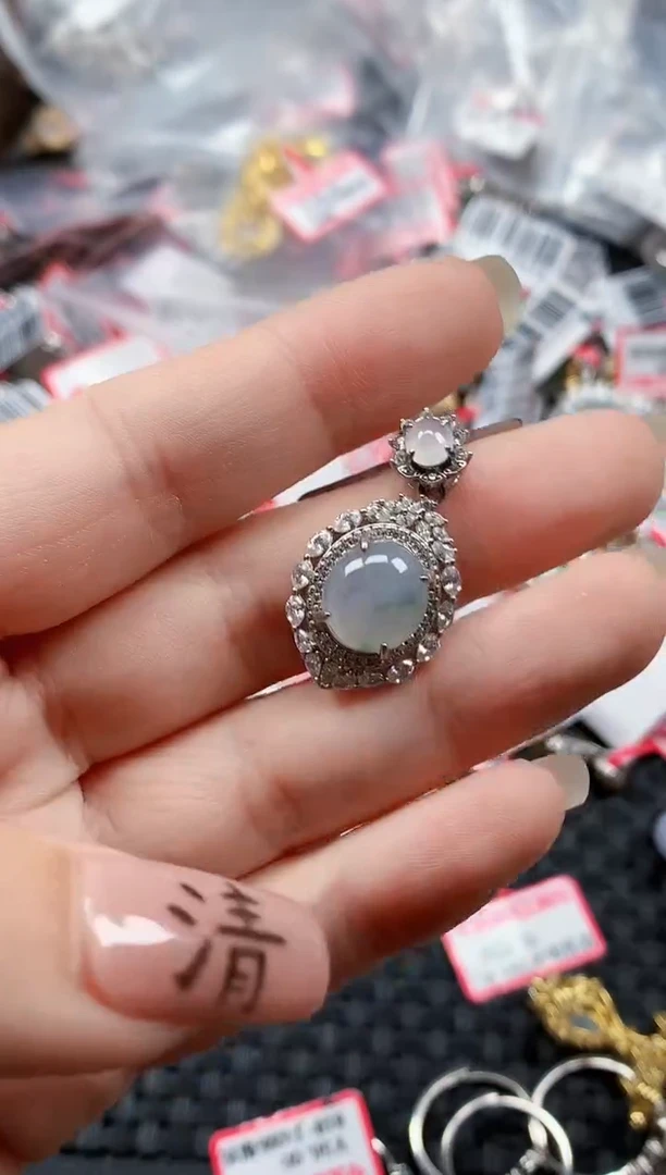 银S925镶嵌戒指翡翠天然A货缅甸翡翠