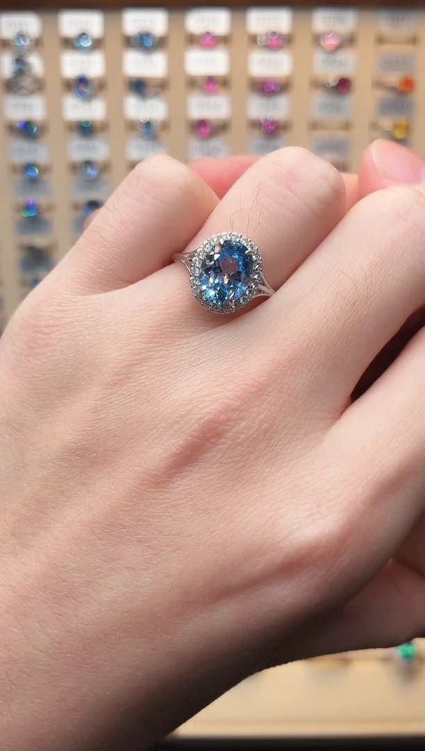 银S925镶嵌戒圈海蓝宝石12121121