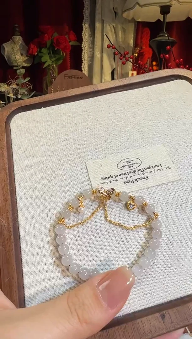 【闪购商品】和田玉手链银S925镶嵌冰烟紫蝴蝶