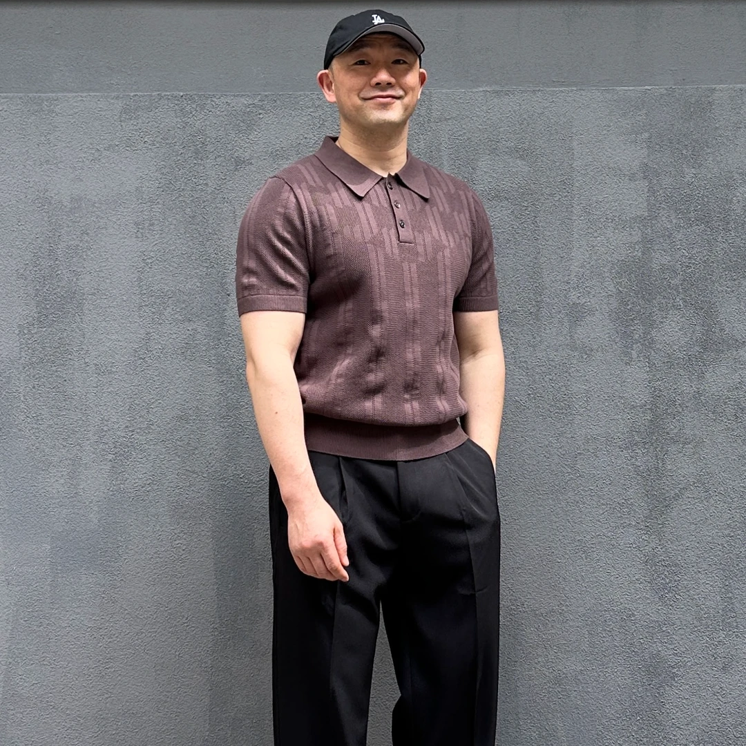 夏季复古镂空提花老钱风POLO衫高捻全棉双纱翻领美式复古合身短袖