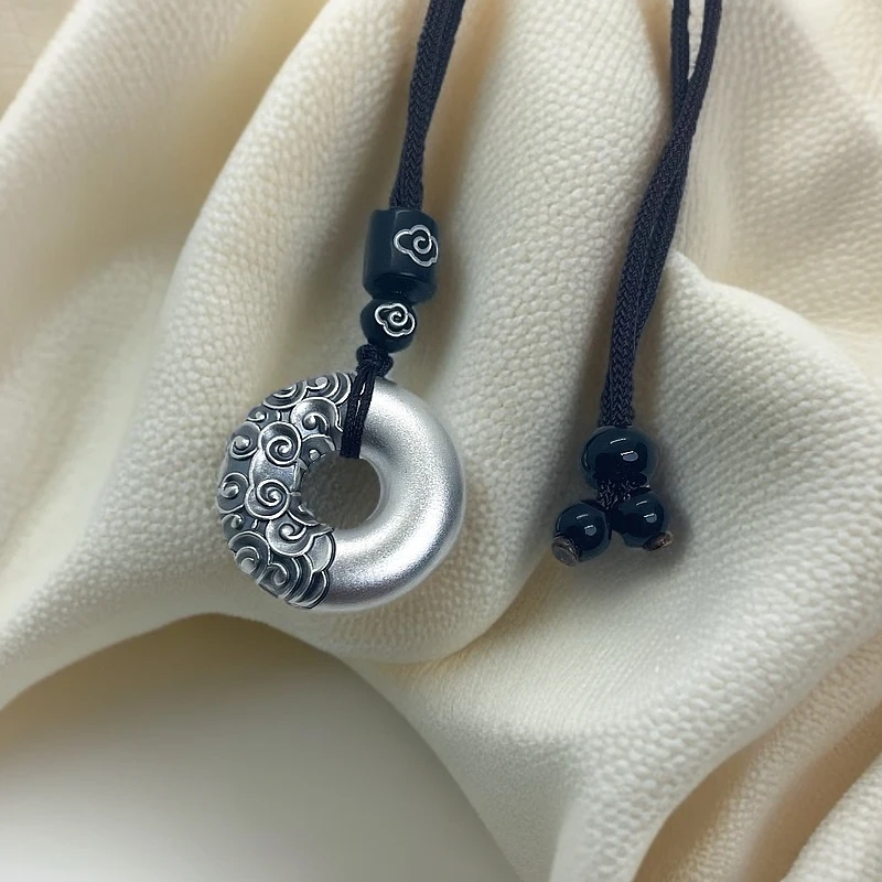 吊坠足银 四宝银饰足银祥云平安扣复古民族风古法做旧时尚精美