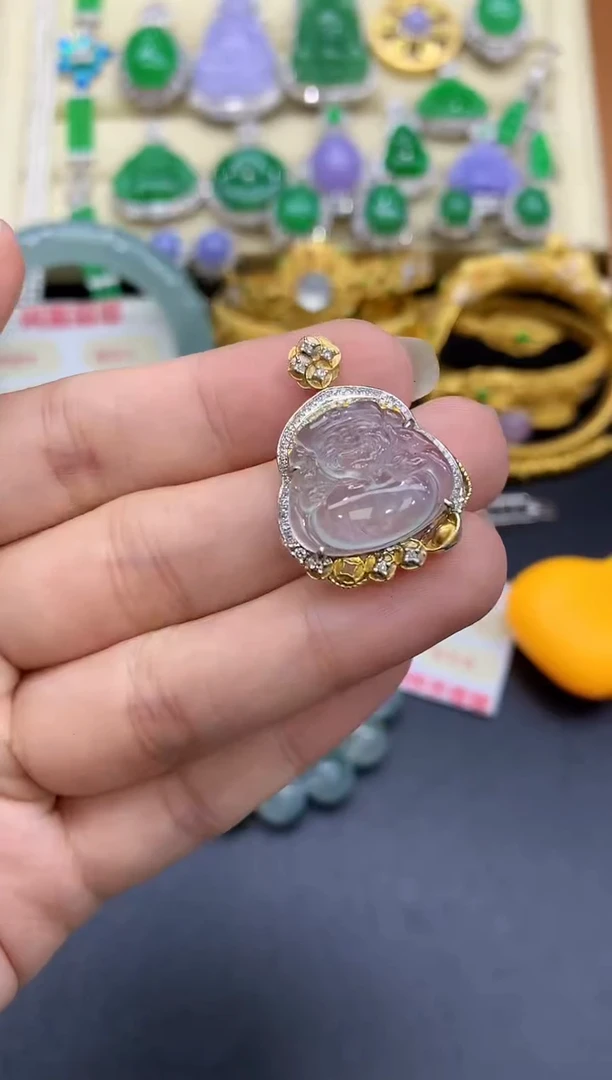 颈饰18K金镶嵌翡翠477-中国好珍宝