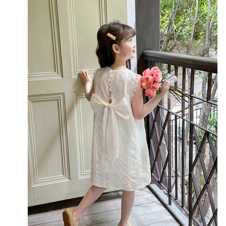 女童夏装连衣裙2025新款女孩宝宝洋气蕾丝裙儿童夏季白色公主裙潮