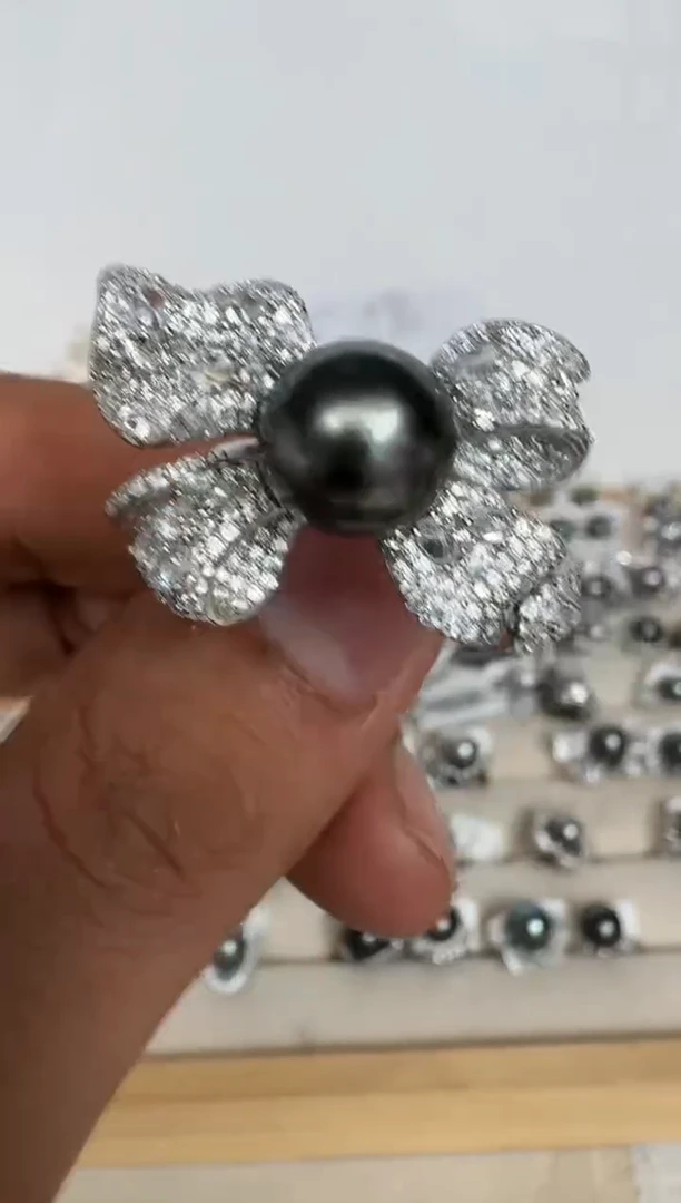 银S925镶嵌戒指海水珍珠戒指