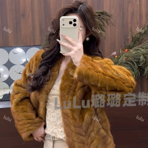 人造皮草 璐璐定制--高级仿貂毛皮草冬季新款短款加厚毛毛外套女