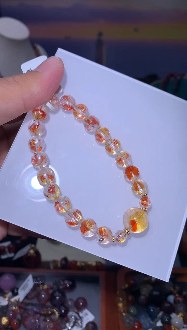 18K金镶嵌珠宝半成品水晶锦鲤胶花圆珠手串
