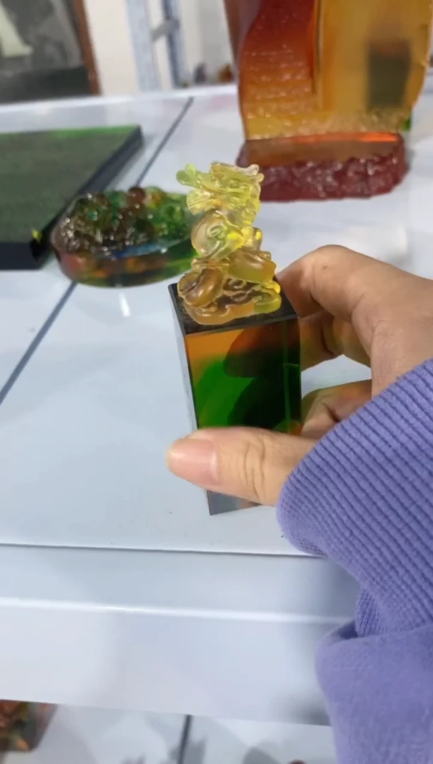 手工艺品琉璃685龙印章微瑕 手工艺品 古法琉璃 加以罚十
