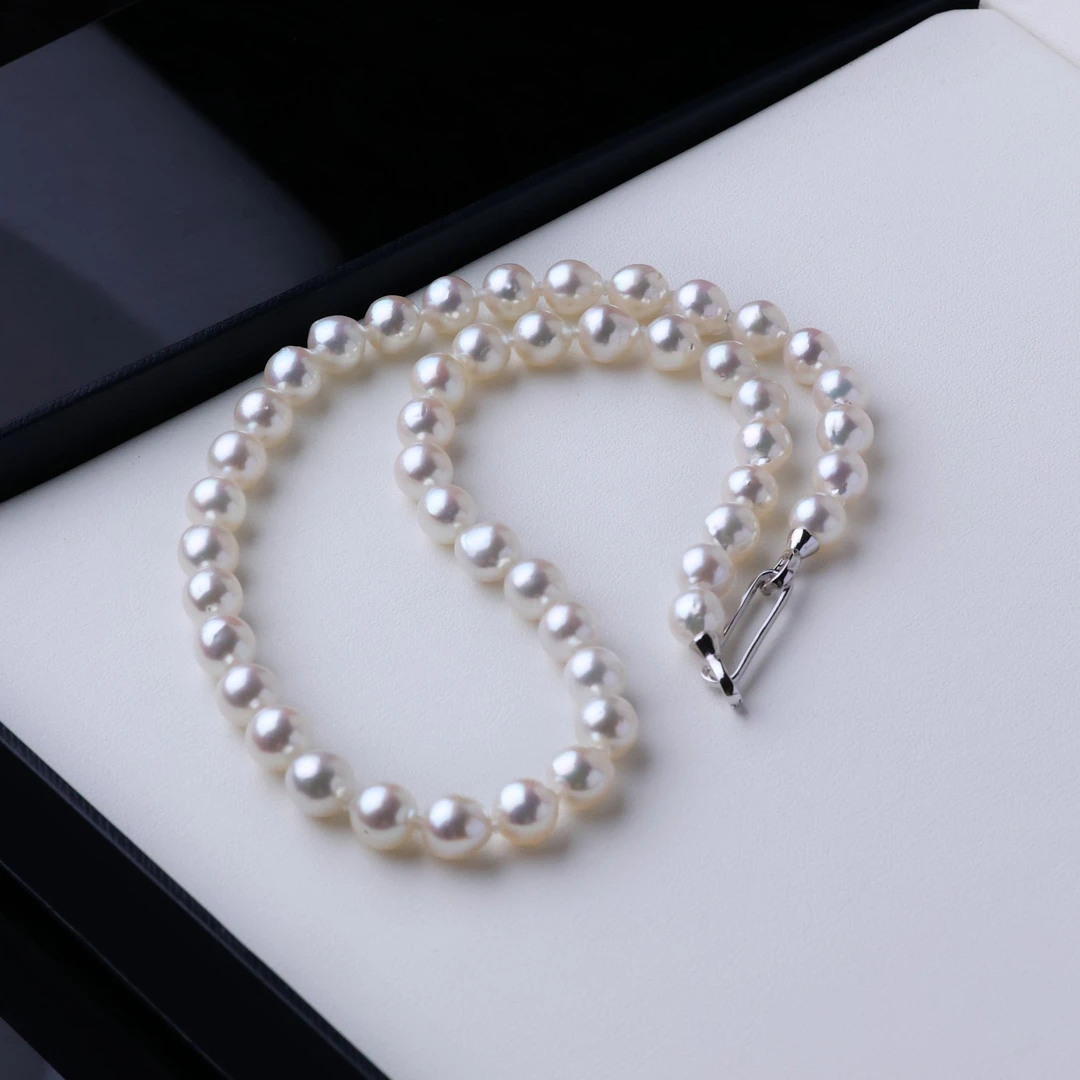 天然海水AKOYA珍珠项链7-8-9mmS925银镶嵌时尚扣串链*多样性发一