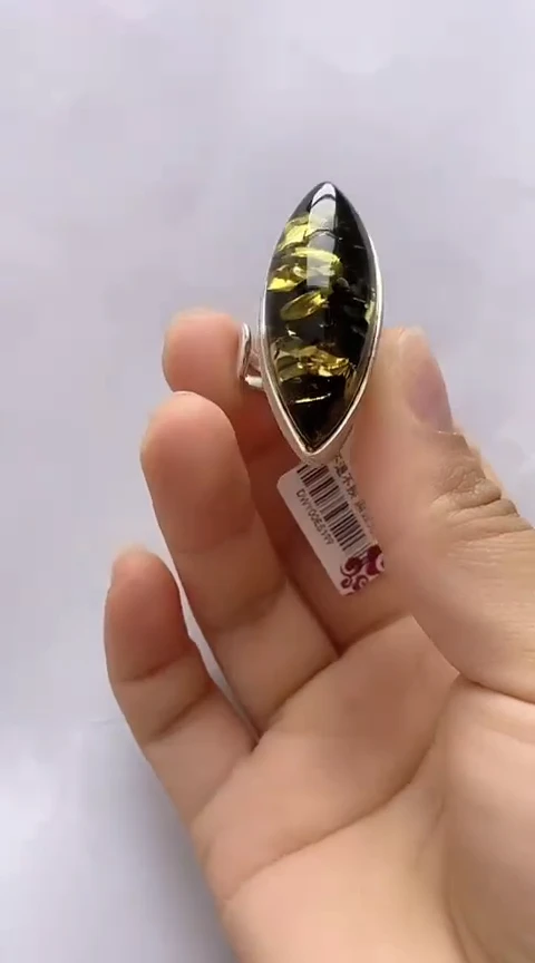 【闪购商品】琥珀裸石银S925镶嵌琥珀戒指