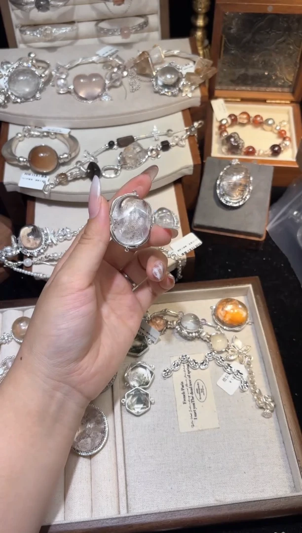 银S925镶嵌手链水晶噗**咔晶中晶蛋面