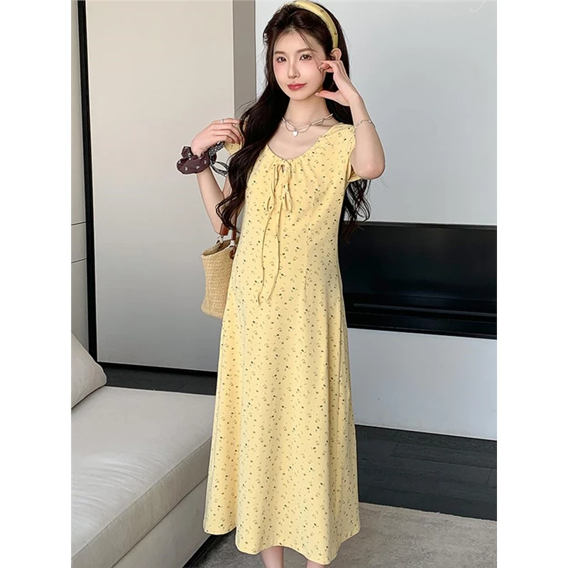 孕妇装2025新款温柔风印花长裙夏季小个子孕期高级穿搭碎花连衣裙