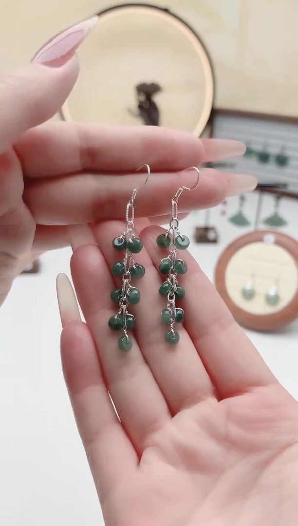 未镶嵌翡翠耳饰00翡翠长款银色