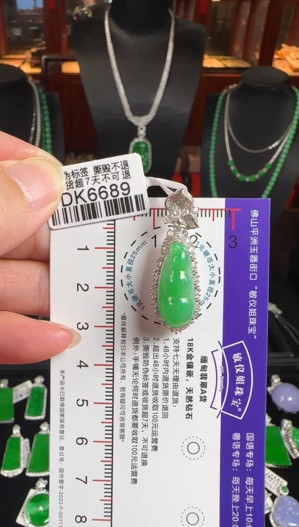 颈饰18K金镶嵌翡翠DK6689冰绿豆豆