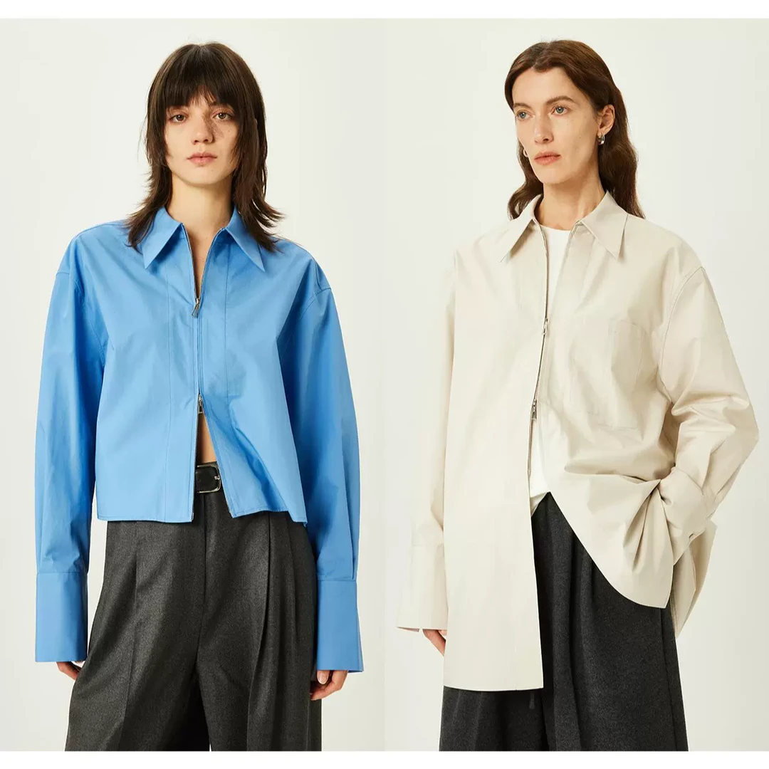 开间/獨家定纺高支SUPIMA匹马棉 时髦双开拉链长/短極简宽松衬衫