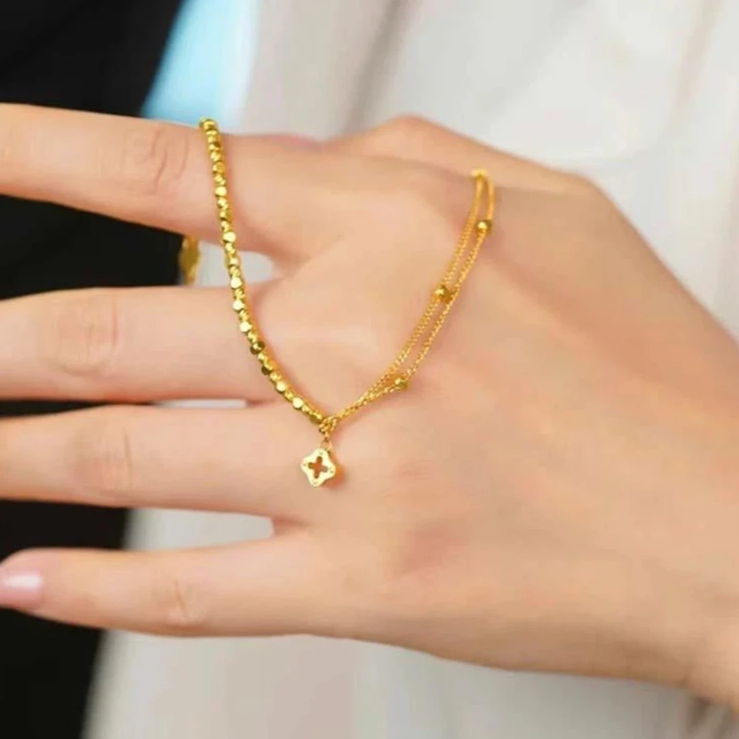 足金999 5G黄金精品工艺蹦迪镂空四叶草手链女神节礼物