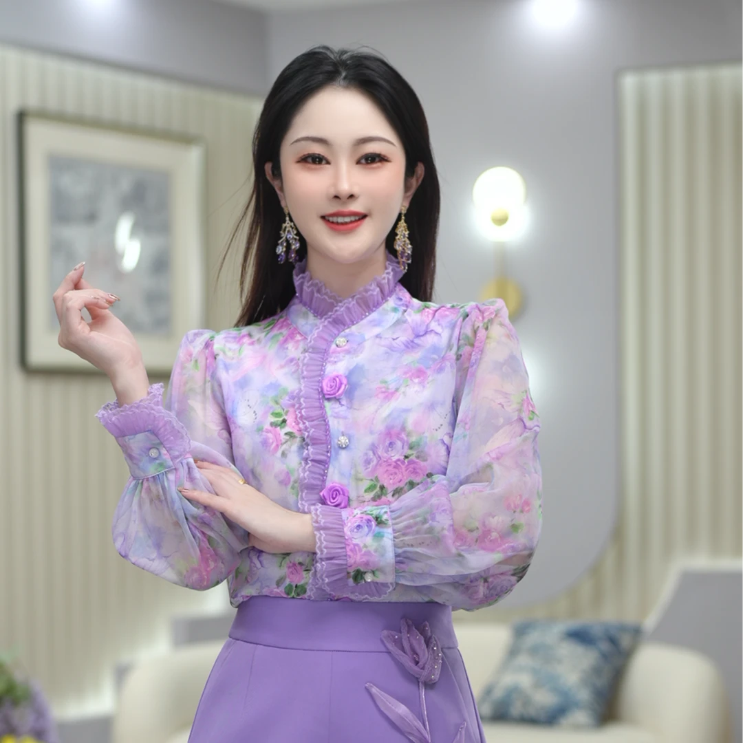 【花语秘境】春季设计师新款轻奢碎花衬衫百搭气质长袖衬衣 DY5505