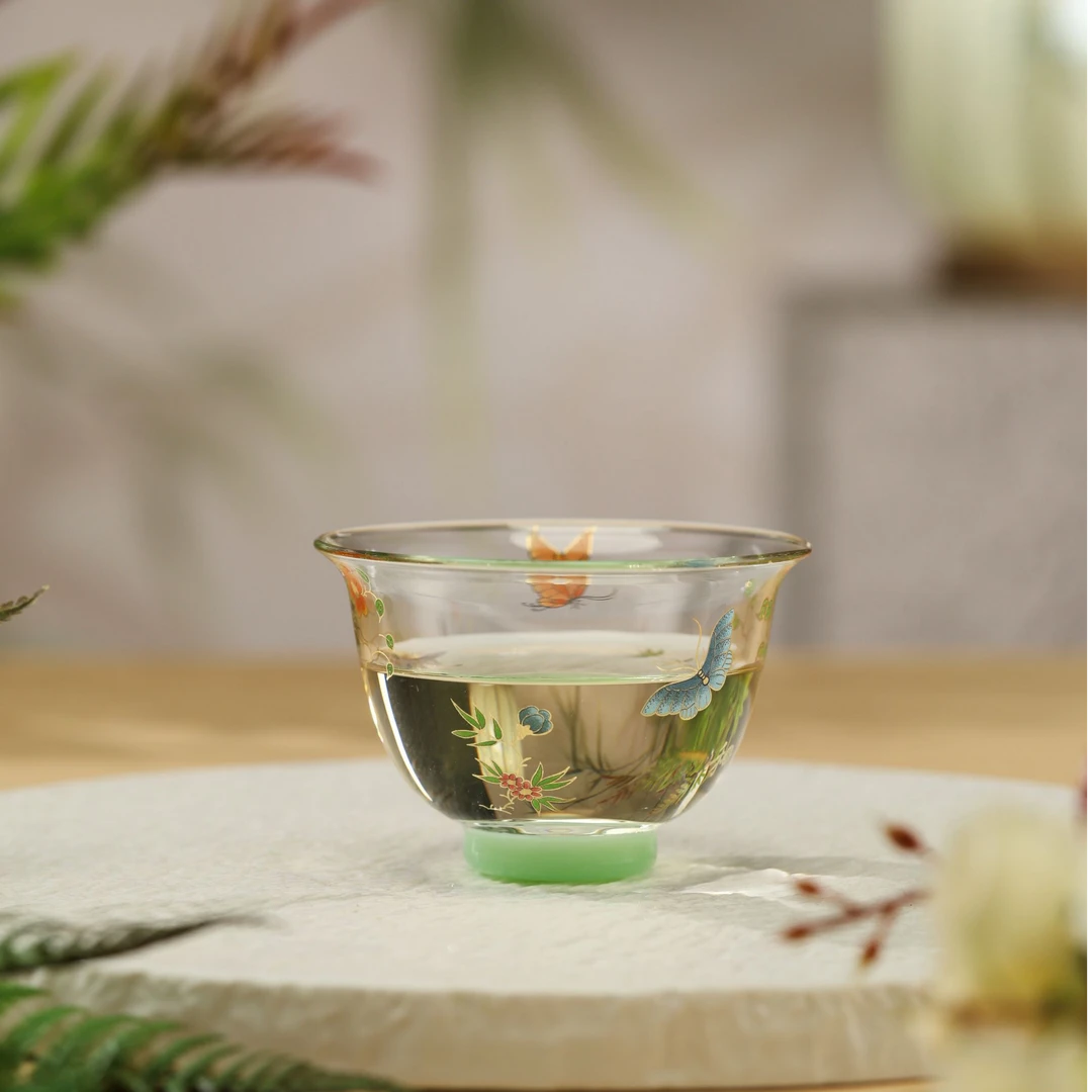 禾器新品蝶恋花·灵杯单杯容量40ml禾器珐琅彩茶具玻璃主人杯品茗
