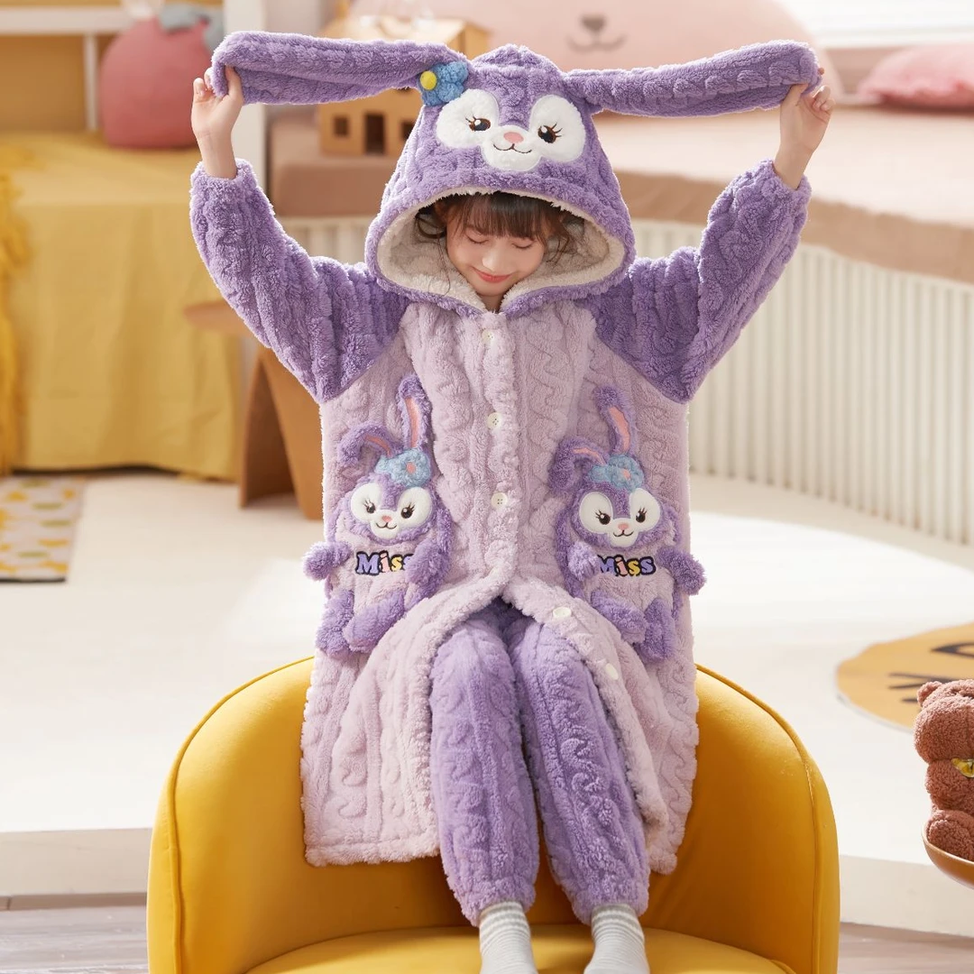 冬季新款儿童睡衣女童加绒新款法兰绒睡袍大童小女孩珊瑚绒家居服