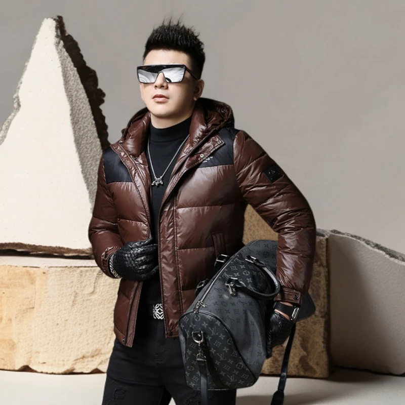 诺顿雷斯时尚连帽羽绒服男冬季白鸭绒撞色外套男士保暖潮流防寒服