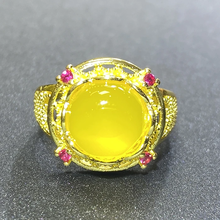 江德洋珠宝ST6173【玉甲】田黄石玛瑙黄戒指-开口戒-送礼佳品