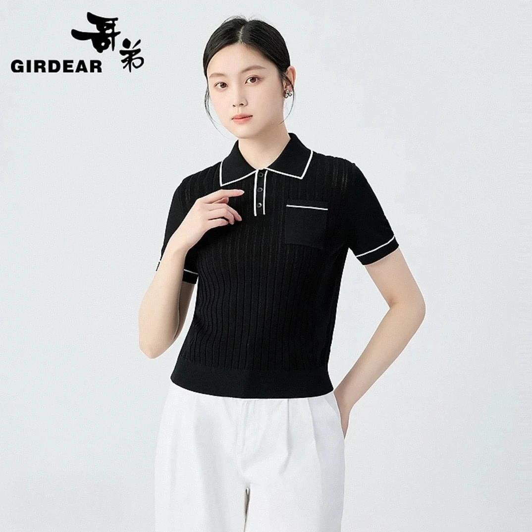 GIRDEAR/哥弟冰丝凉爽百搭舒适时尚通勤减龄POLO短袖针织衫138025