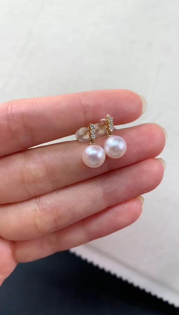 18K金镶嵌海水珍珠耳饰D219|1980