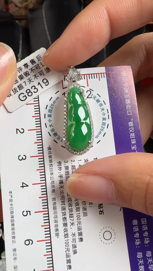 颈饰18K金镶嵌翡翠G8319冰辣绿富贵豆