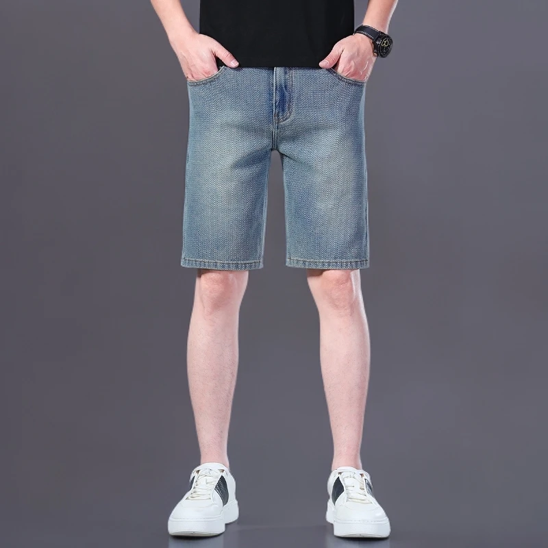 潮流夏季5分男士牛仔短裤修身时尚直筒商务百搭男款薄款五分中裤