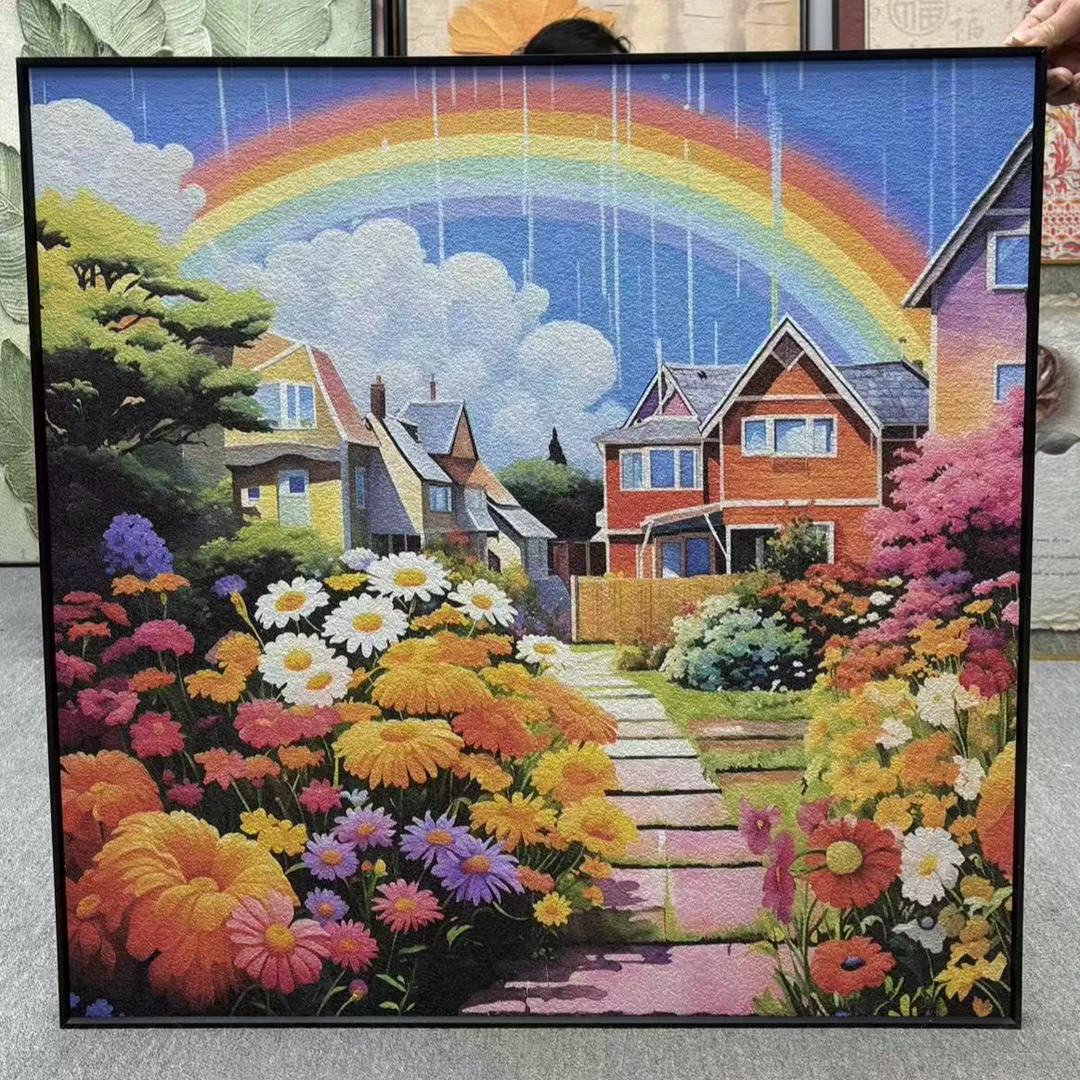 新款彩虹之家线绣客厅玄关卧室小幅风景亚马逊跨境电商满绣8080