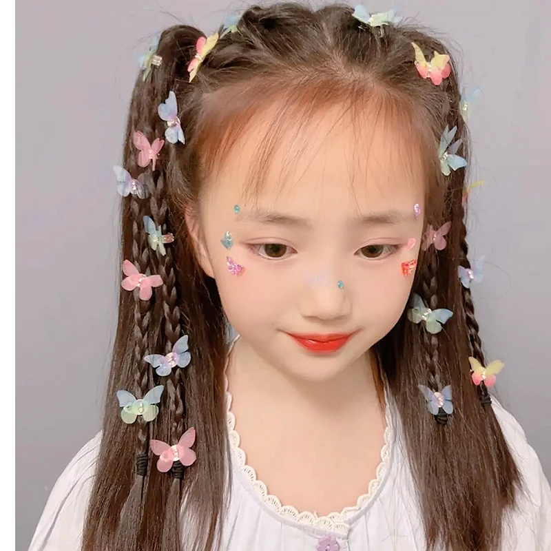 儿童超仙灵动小蝴蝶发扣轻奢绢纱蝴蝶豆豆扣夹小女孩编发发夹头饰