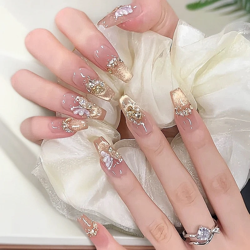 【鎏金蝴蝶】高品秋冬爆款纯手工穿戴甲绵密猫眼蝴蝶高级美甲贴片