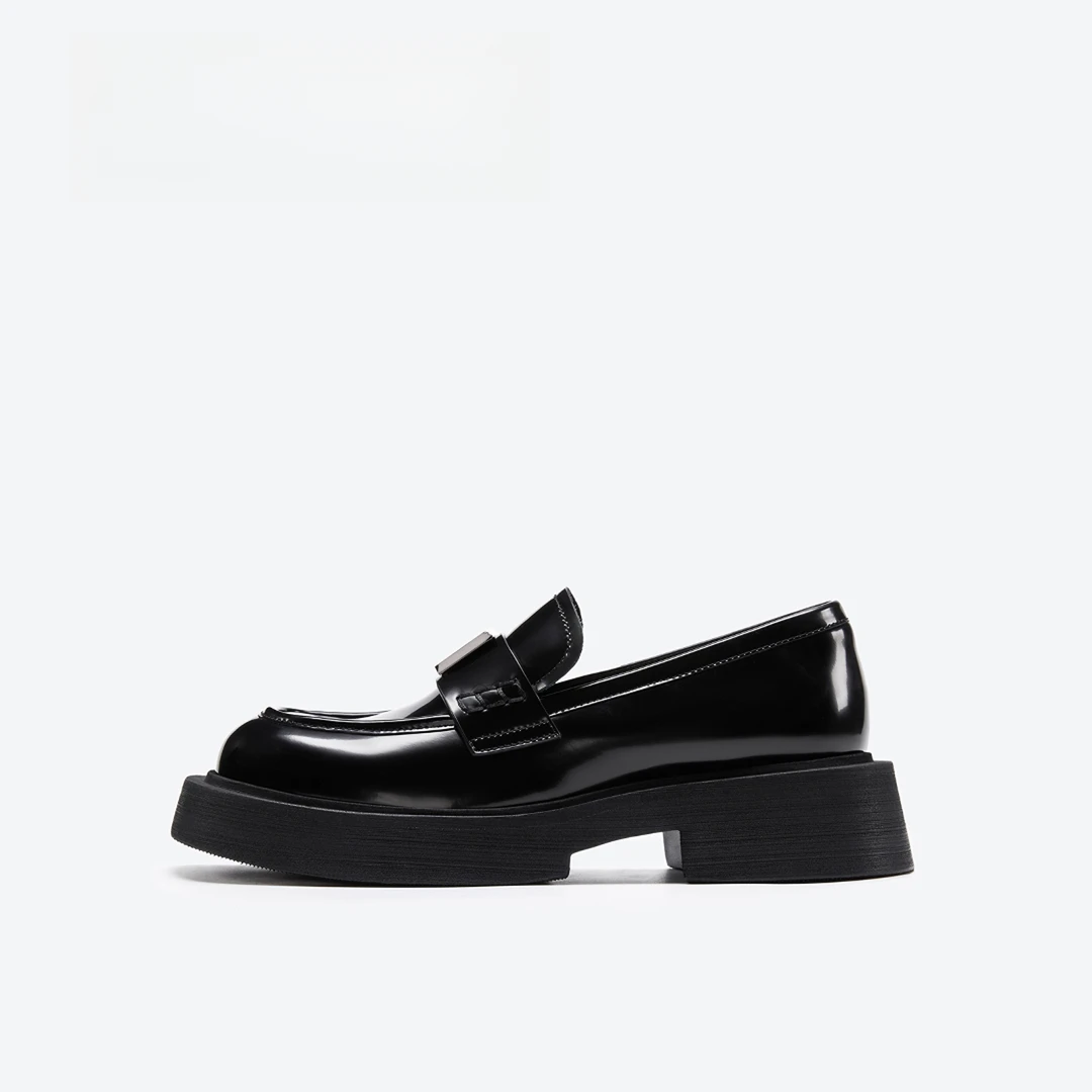 【跟高4cm】厚底乐福鞋女黑色皮鞋单鞋4991