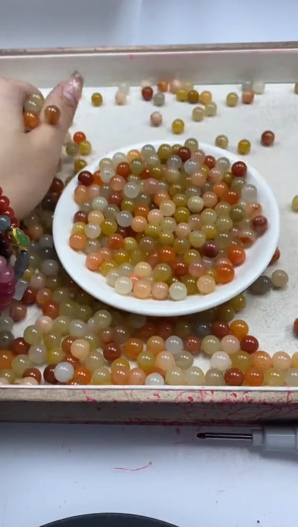 【闪购商品】玛瑙/玉髓颈饰未镶嵌w361三彩金丝8mm*50颗