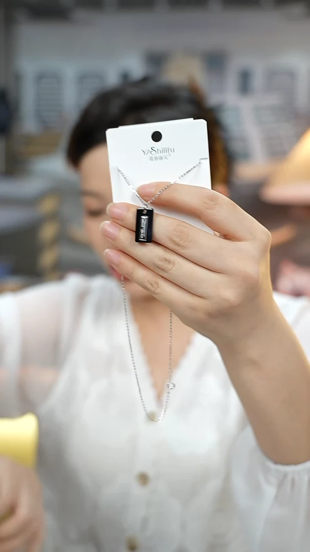 坠链均925银合成立方氧化锆b49 黑色银项链