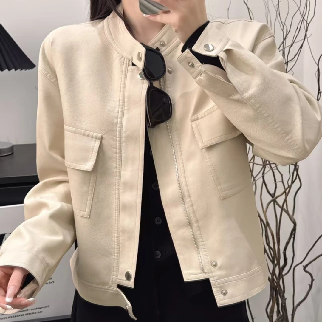 935号-韩版重工新款时尚宽松显瘦气质百搭机车皮衣女装外套