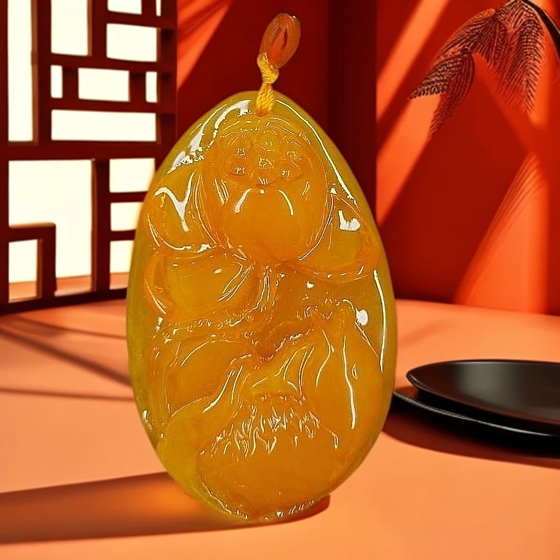 2025春季新款P6黄色坠子复古长项链时尚锦鲤荷花吊坠XL045