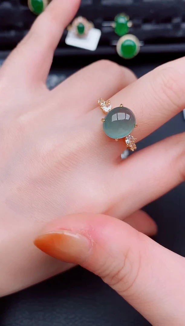 【闪购商品】翡翠戒指银S925镶嵌天然a货翡翠351