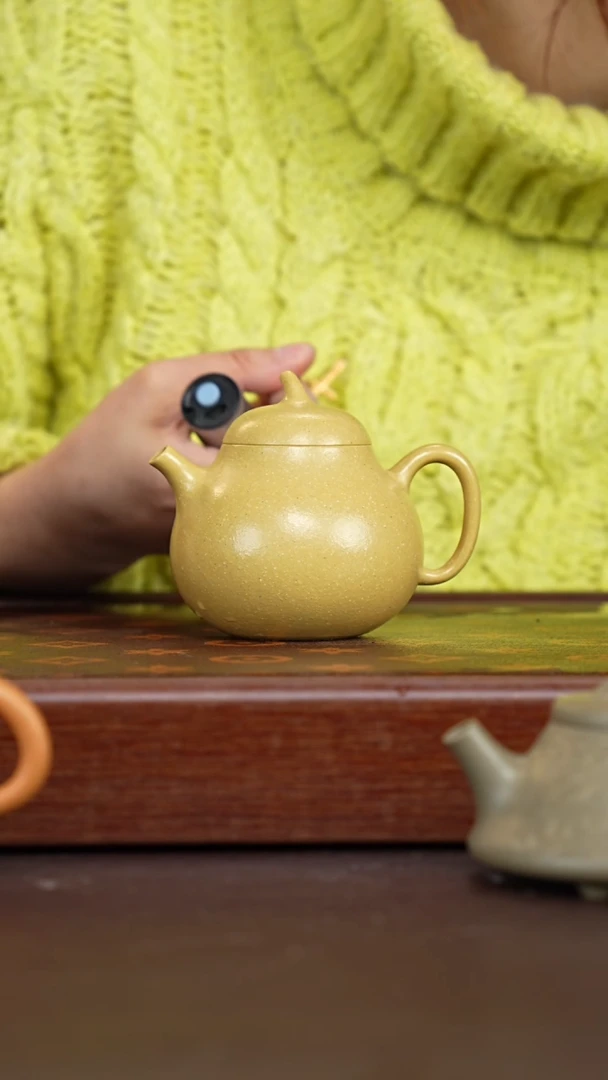 茶壶紫砂微瑕梨皮本绿茄瓜