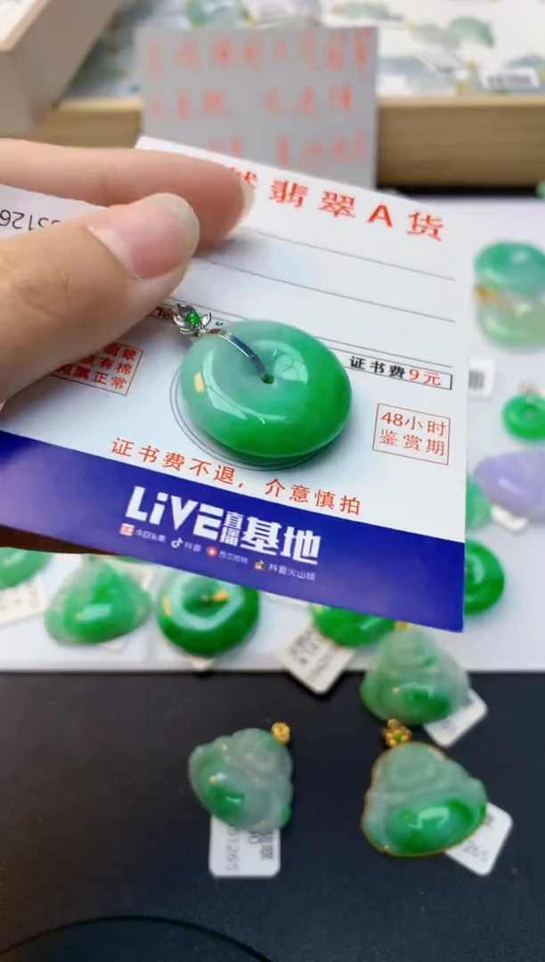 颈饰18K金镶嵌翡翠天然缅甸A货翡翠百元以上9元证书费自理